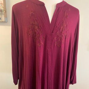 Embroidered Stretchy Burgundy Plus Size Tunic